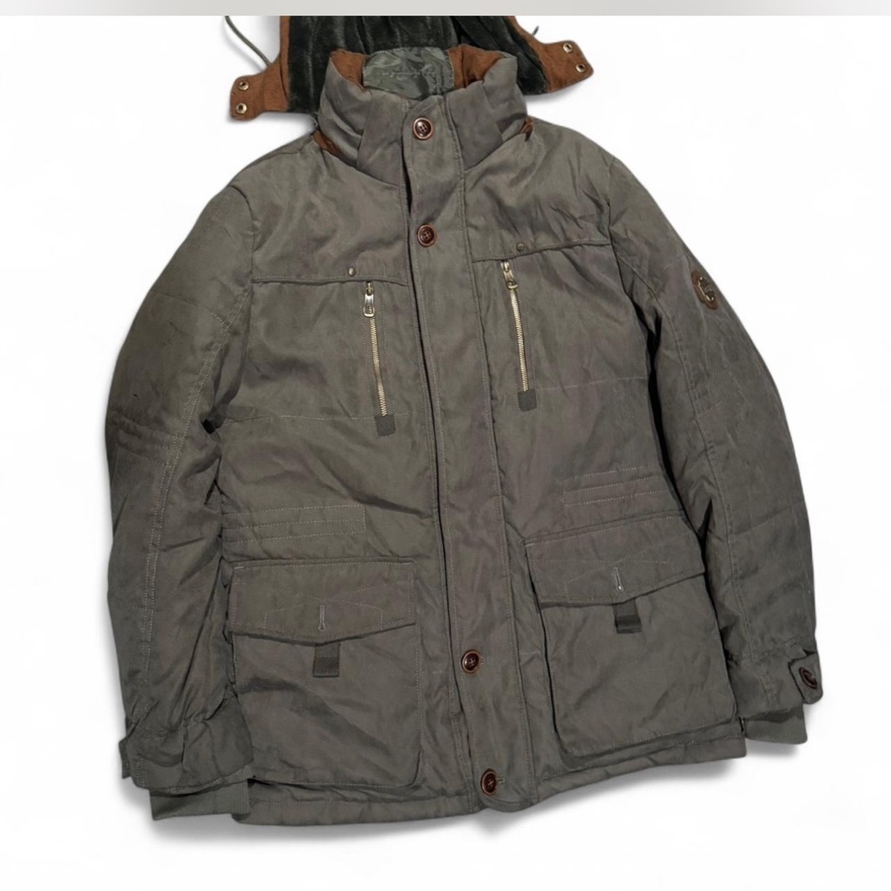Olive Green Military Field Jacket with Detachable Hood